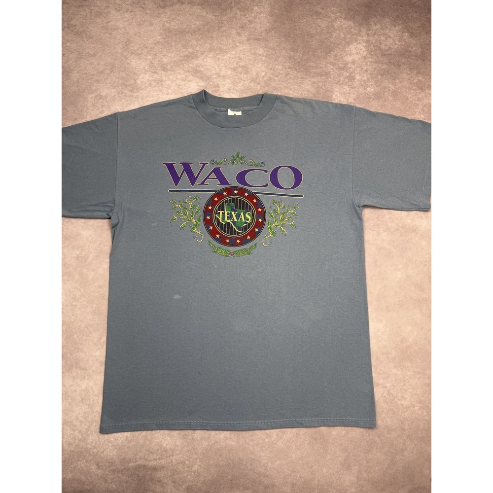 Vintage Waco Texas Shirt Mens XL‎ Blue Graphic Tourist Souvenir Made USA 90s Tee